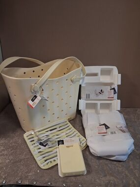 XL Striped "Sunshine Mix" EVA Rubber Tote- 5 Pc Bundle Set NWT